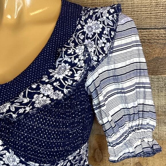 Vintage Jody T of California White Blue Prairie Smocked Gunne Sax Dress Size 5 - Picture 4 of 12